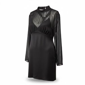 Chic Black Backless Dress with Sheer Sleeves